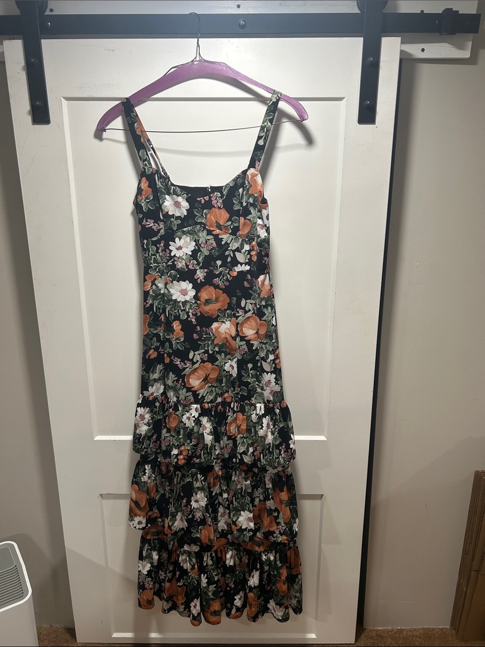 Abercrombie & Fitch Black Floral Tiered Maxi Dress with Orange and White Flowers